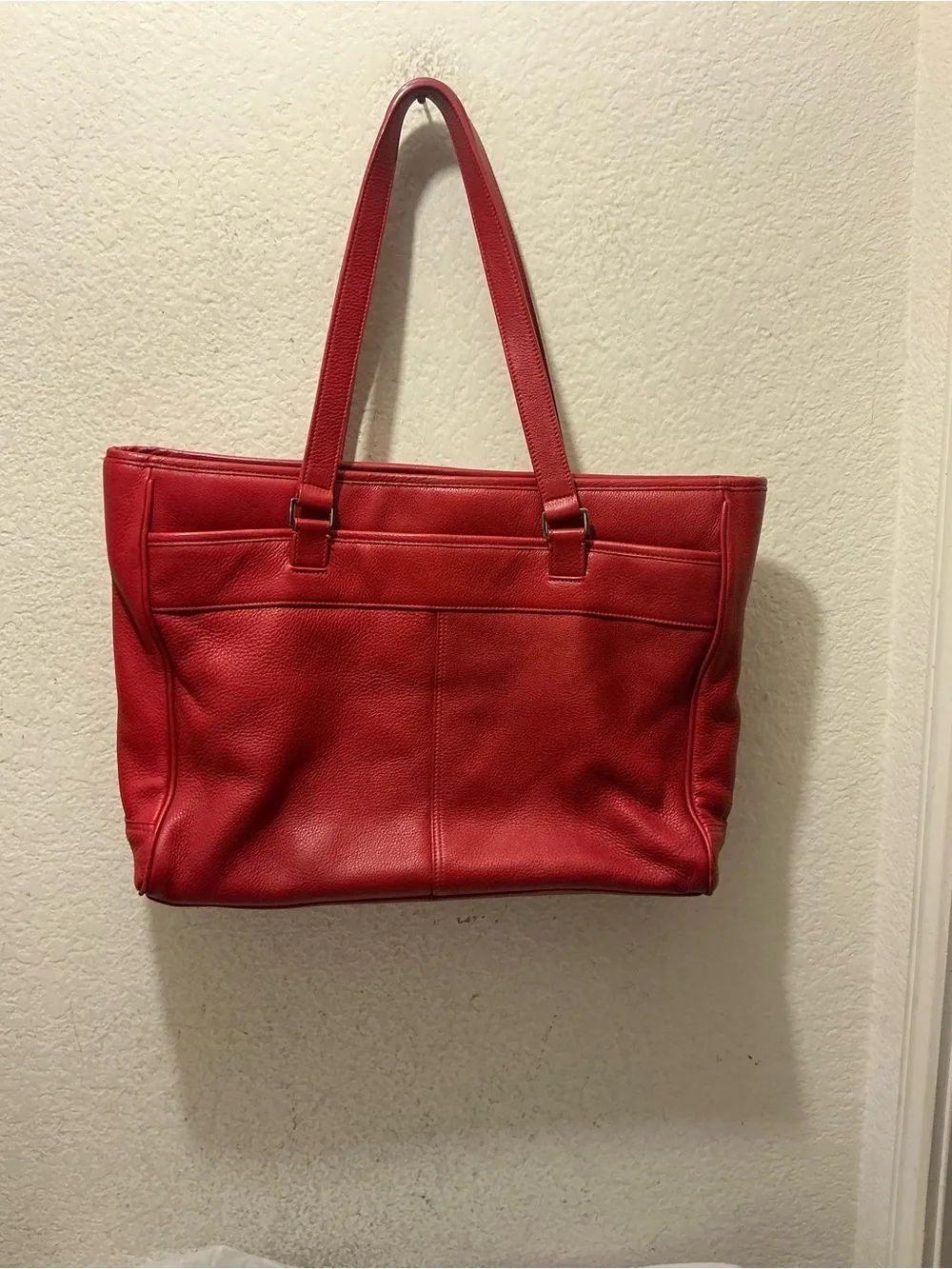 Leatherology Women's Red Leather Tote Bag with Top Handles
